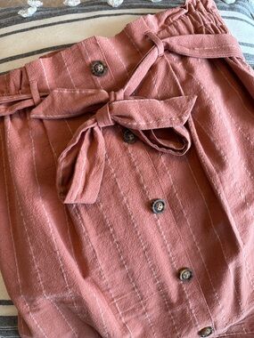 Sienna Sky Mauve-Pink Button-Front Mini Skirt with Tie Waist